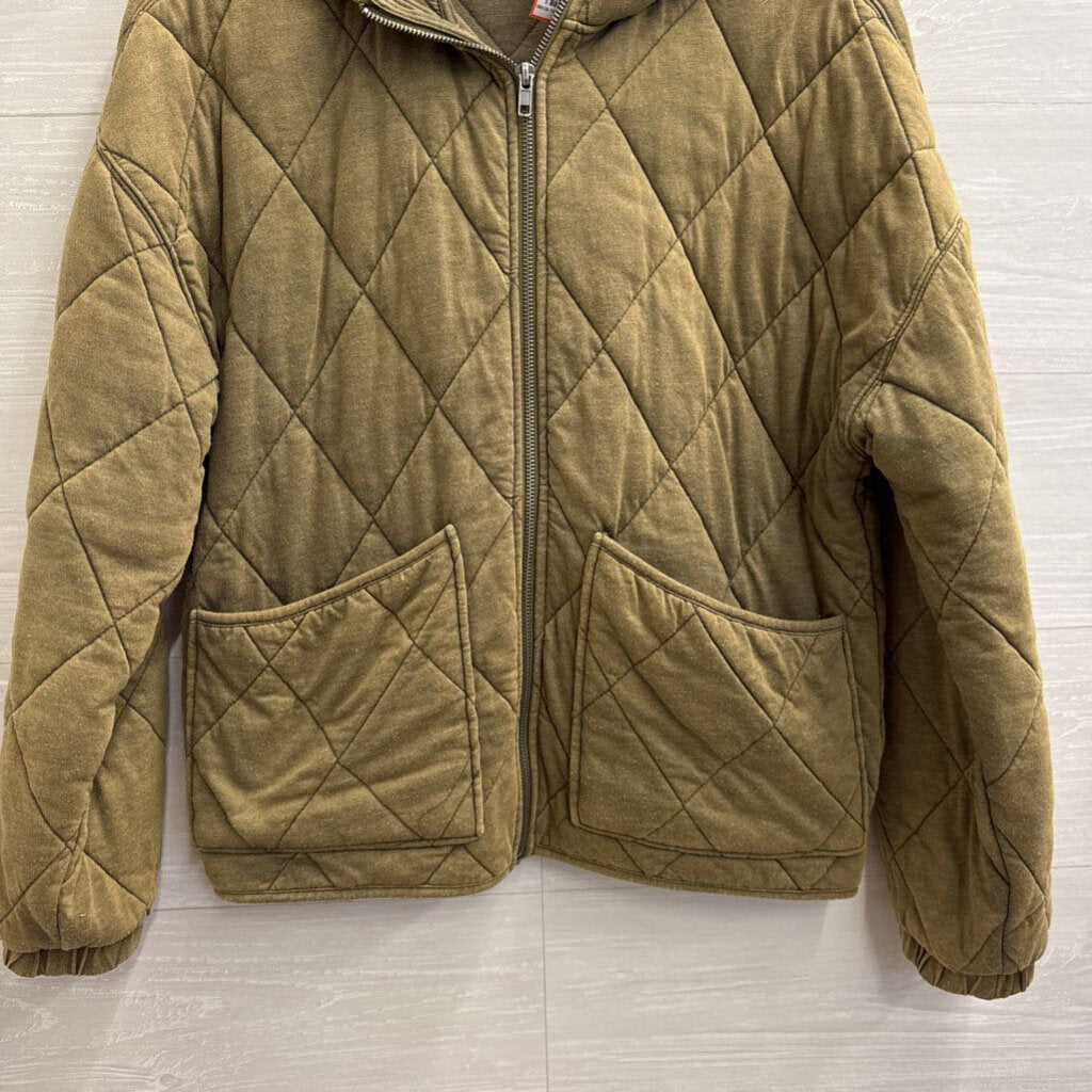 Green Quilted Zip Up Hooded Jacket Extra Small