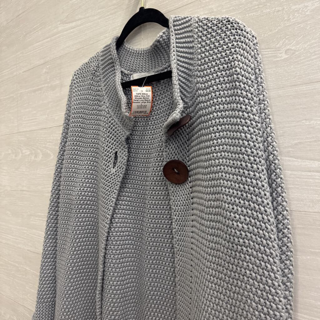 Willow Grey Knit Wooden Button Detail Long Sleeve Sweater Large