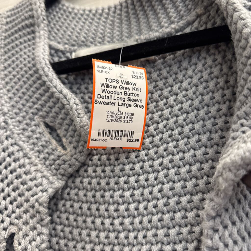 Willow Grey Knit Wooden Button Detail Long Sleeve Sweater Large