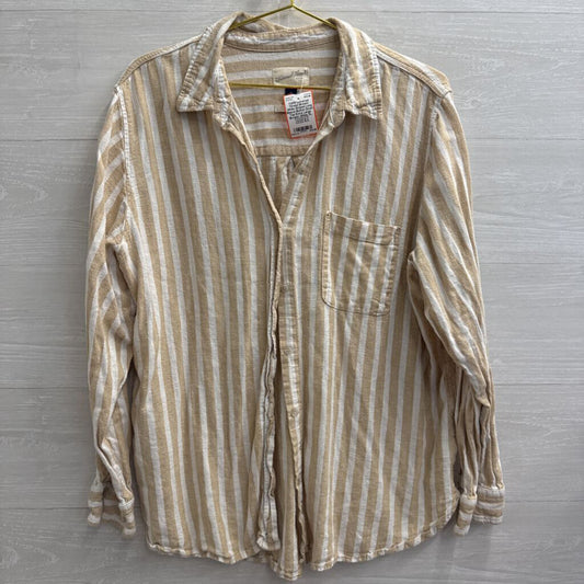 Brown/ White Striped Long Sleeve Button Down Top Extra Large