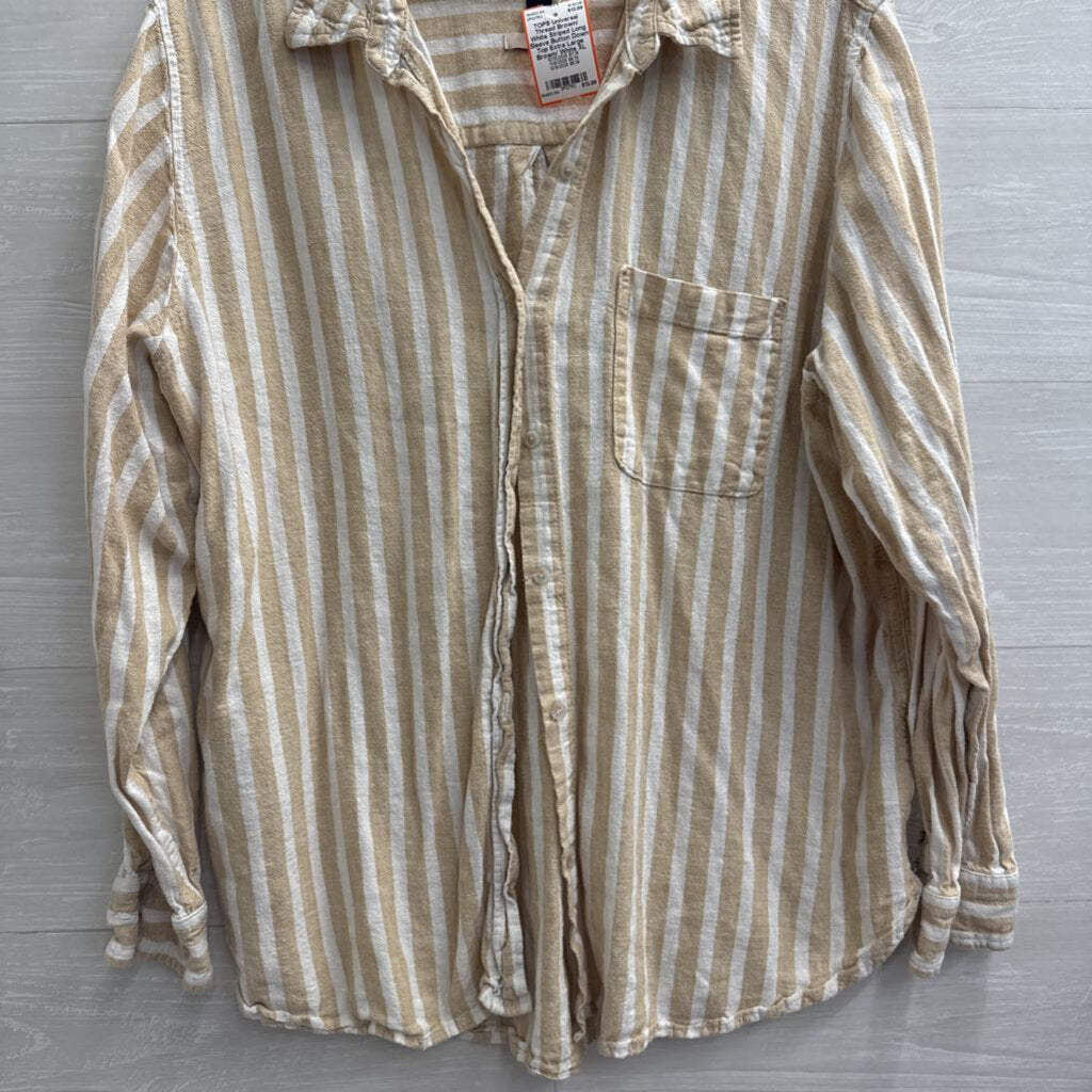 Brown/ White Striped Long Sleeve Button Down Top Extra Large
