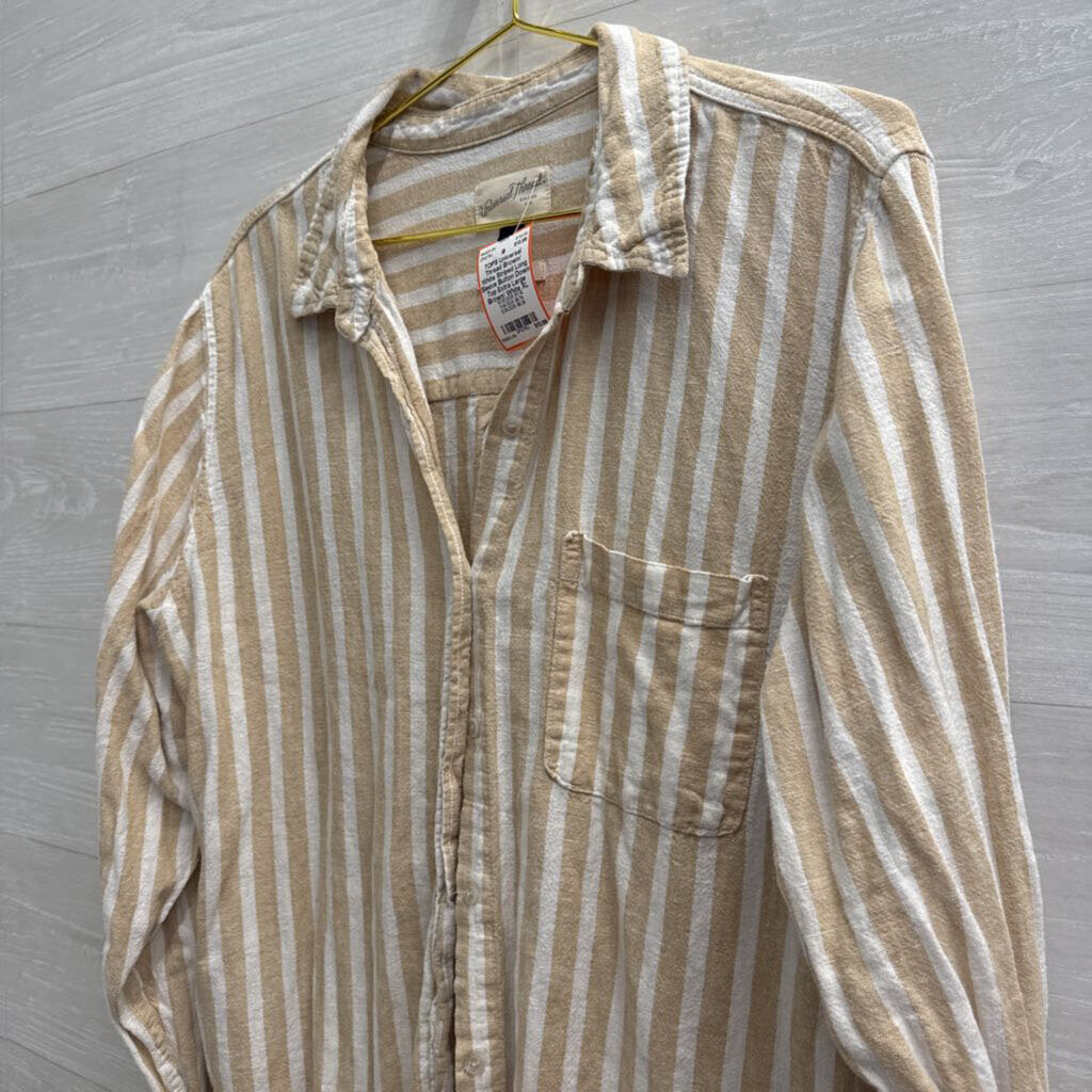 Brown/ White Striped Long Sleeve Button Down Top Extra Large