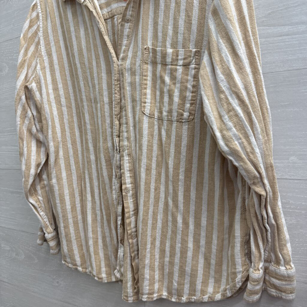 Brown/ White Striped Long Sleeve Button Down Top Extra Large