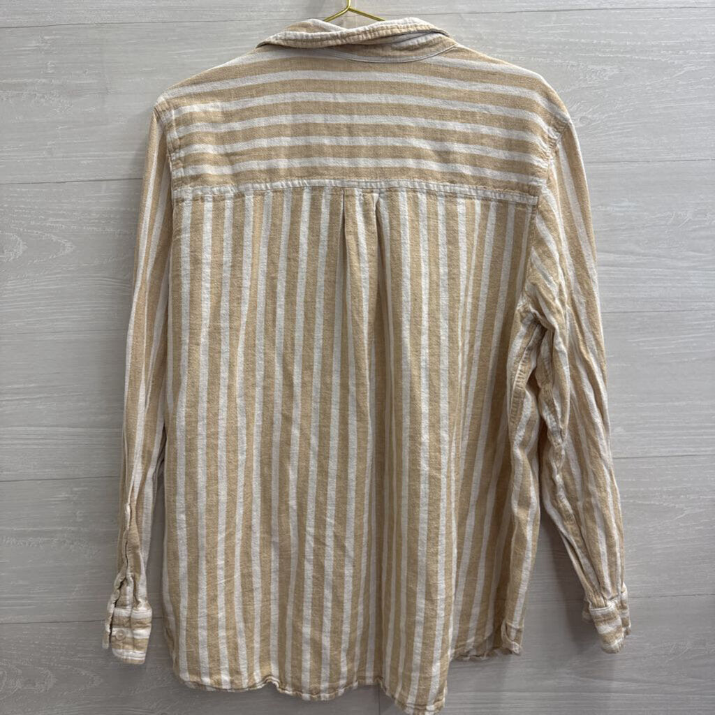 Brown/ White Striped Long Sleeve Button Down Top Extra Large