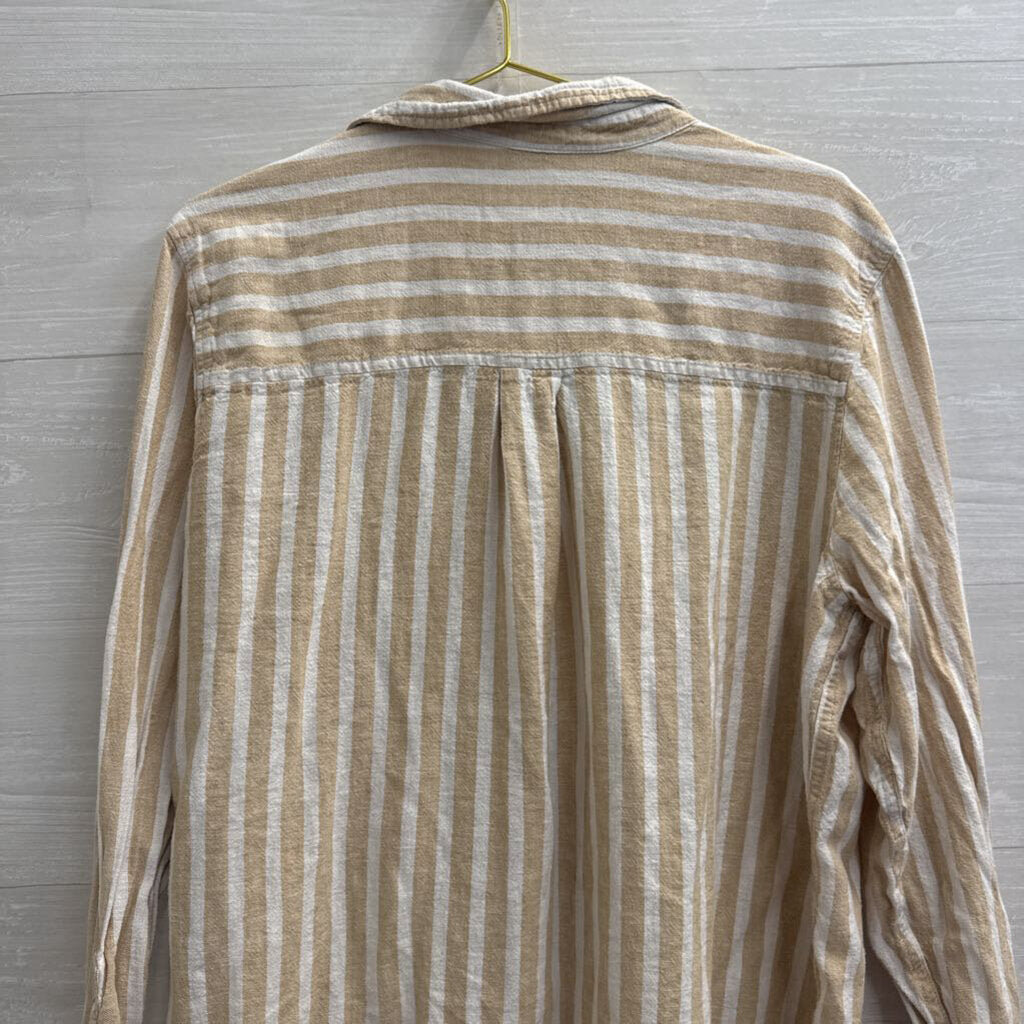 Brown/ White Striped Long Sleeve Button Down Top Extra Large