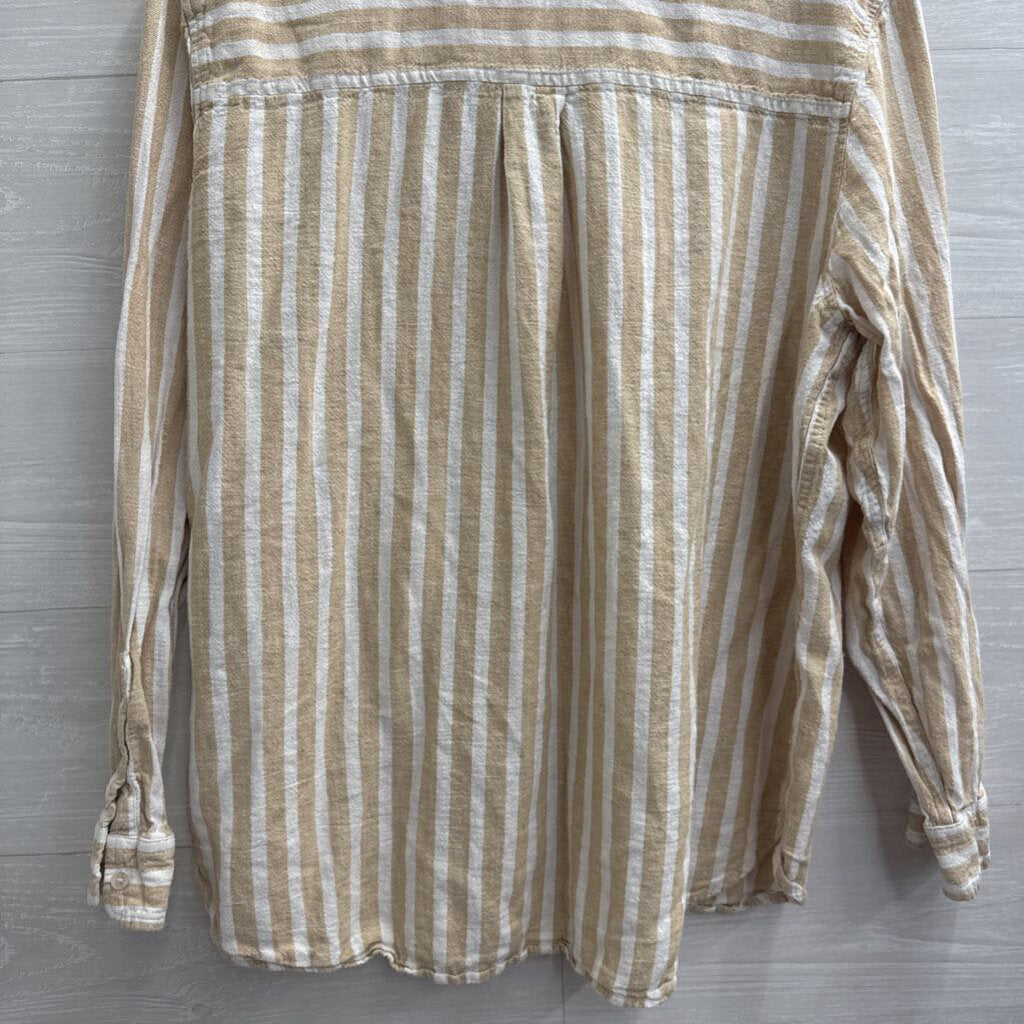 Brown/ White Striped Long Sleeve Button Down Top Extra Large