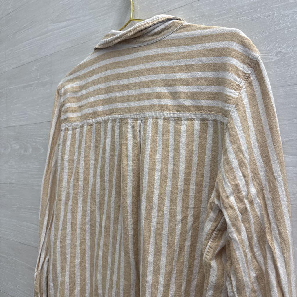 Brown/ White Striped Long Sleeve Button Down Top Extra Large