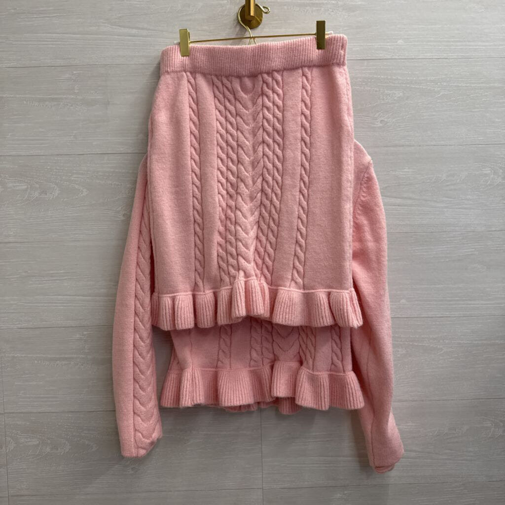 Pink Lily Pink Cable Knit Sweater Skirt/ Cardigan Sweater Set Large
