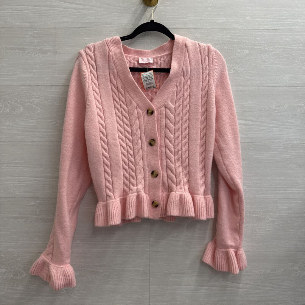 Pink Lily Pink Cable Knit Sweater Skirt/ Cardigan Sweater Set Large