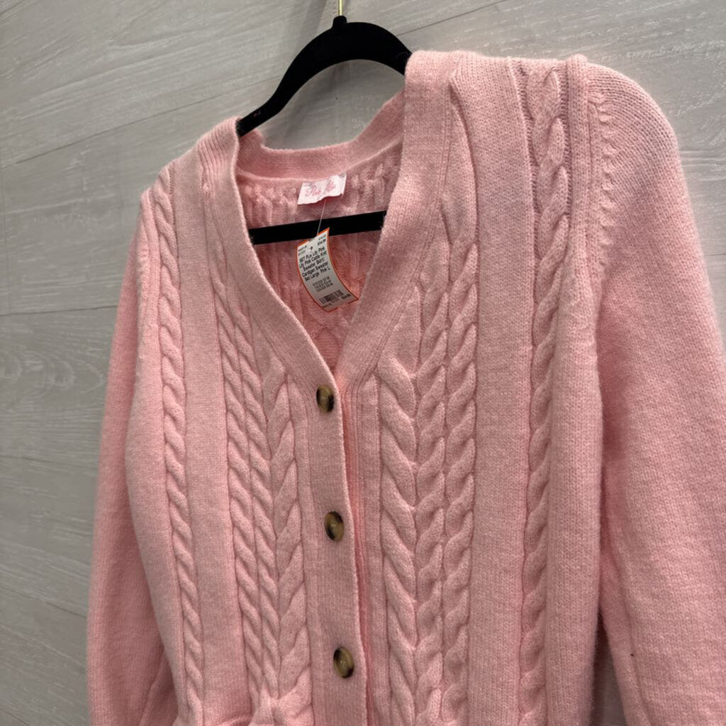 Pink Lily Pink Cable Knit Sweater Skirt/ Cardigan Sweater Set Large