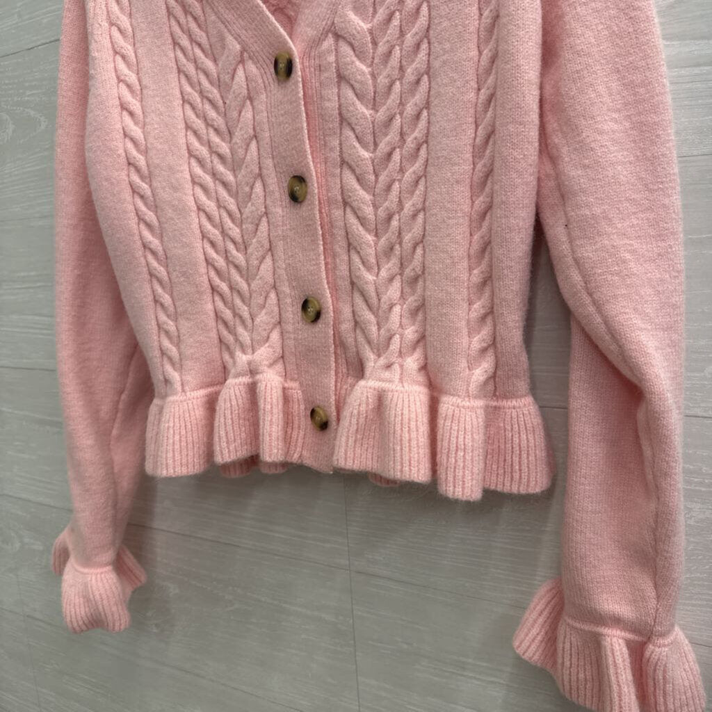 Pink Lily Pink Cable Knit Sweater Skirt/ Cardigan Sweater Set Large