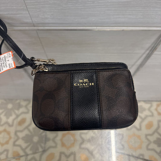 Coach Brown Leather Signature Double Zip Wristlet Wallet