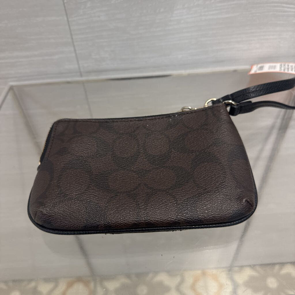 Coach Brown Leather Signature Double Zip Wristlet Wallet