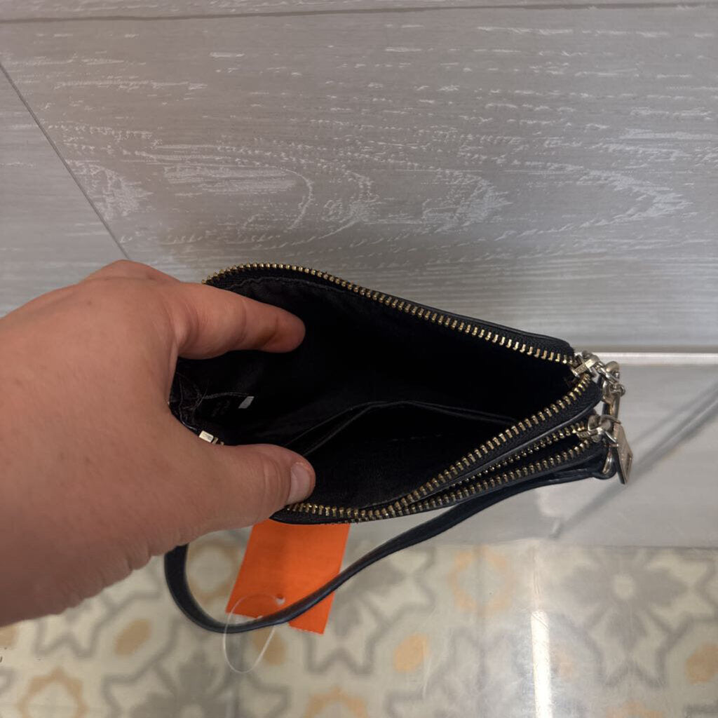 Coach Brown Leather Signature Double Zip Wristlet Wallet