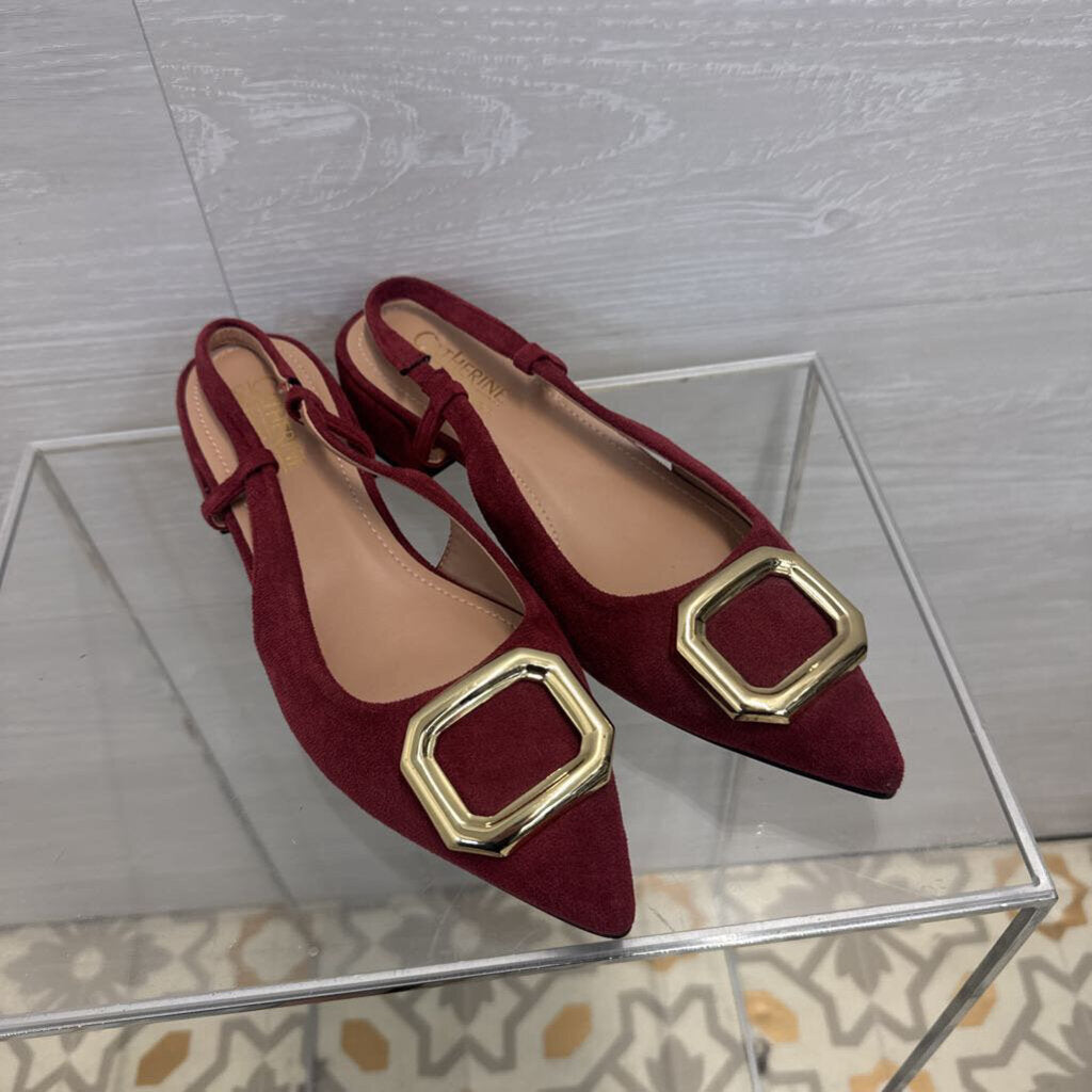 Catherine Burgundy Suede Point Toe Sling Back Shoes 9