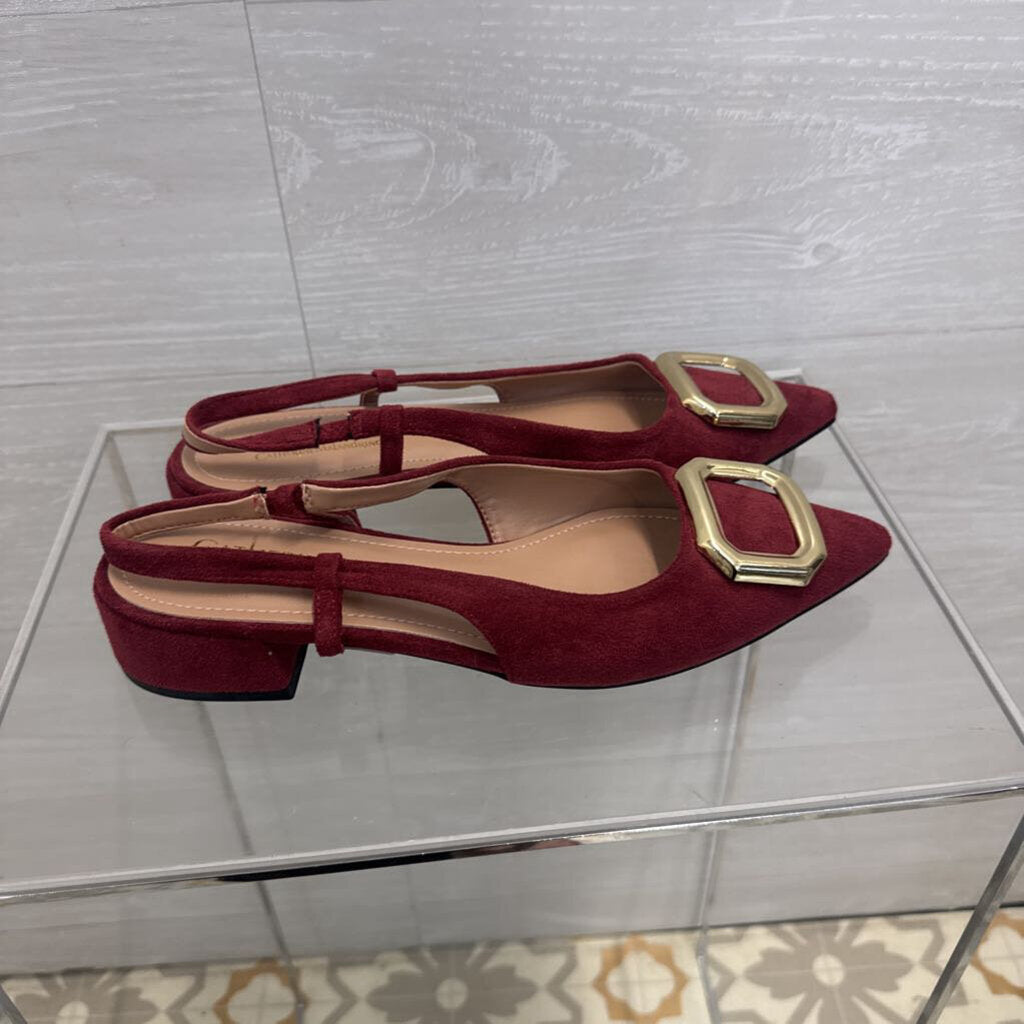 Catherine Burgundy Suede Point Toe Sling Back Shoes 9