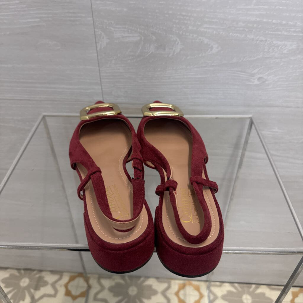 Catherine Burgundy Suede Point Toe Sling Back Shoes 9