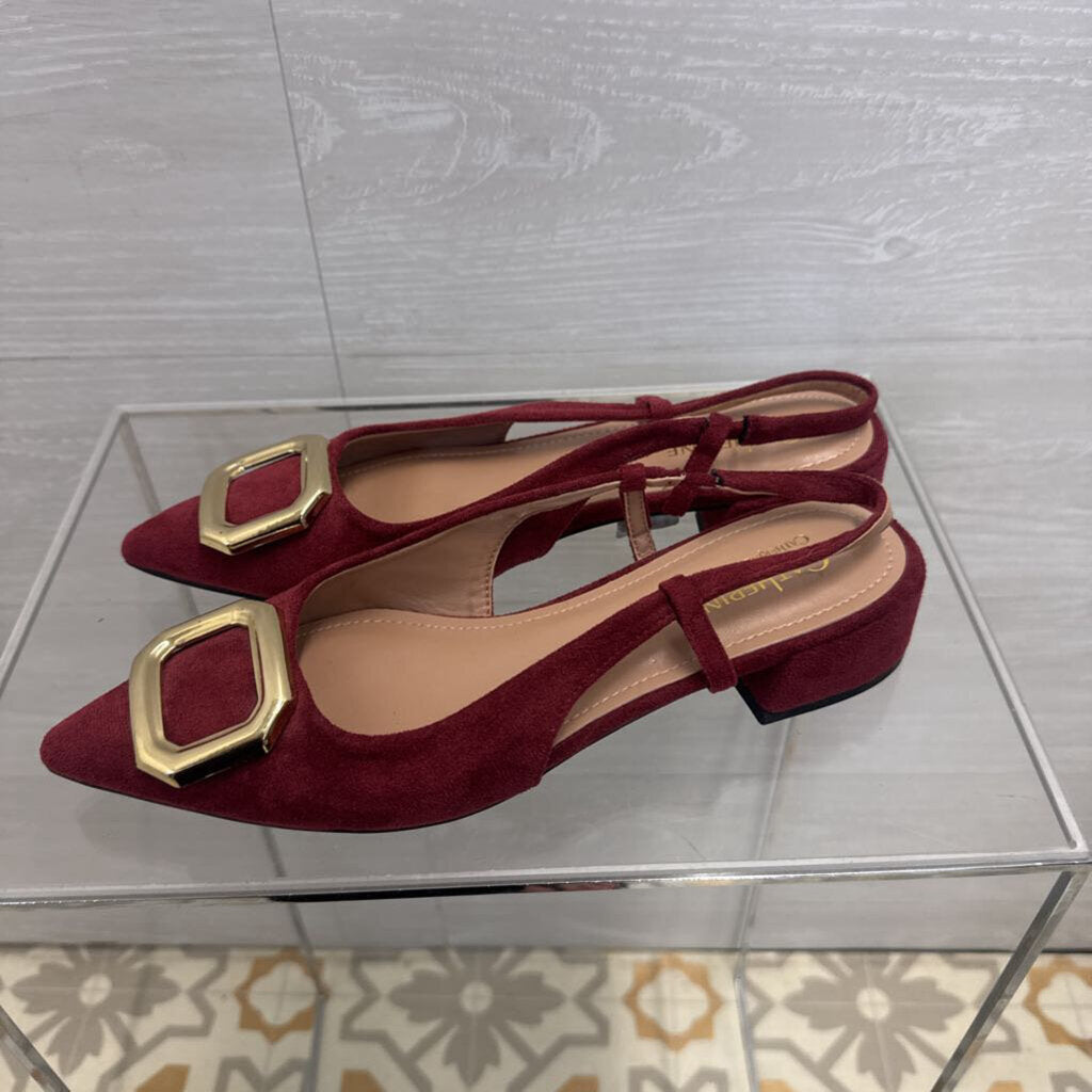 Catherine Burgundy Suede Point Toe Sling Back Shoes 9