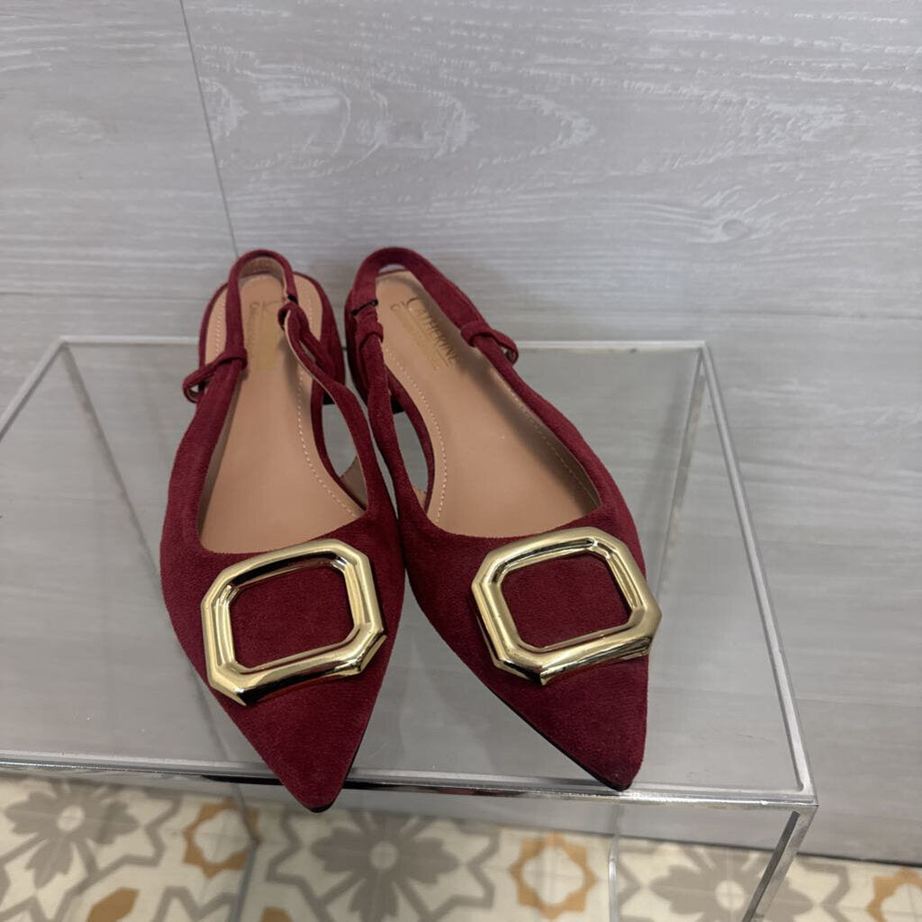 Catherine Burgundy Suede Point Toe Sling Back Shoes 9