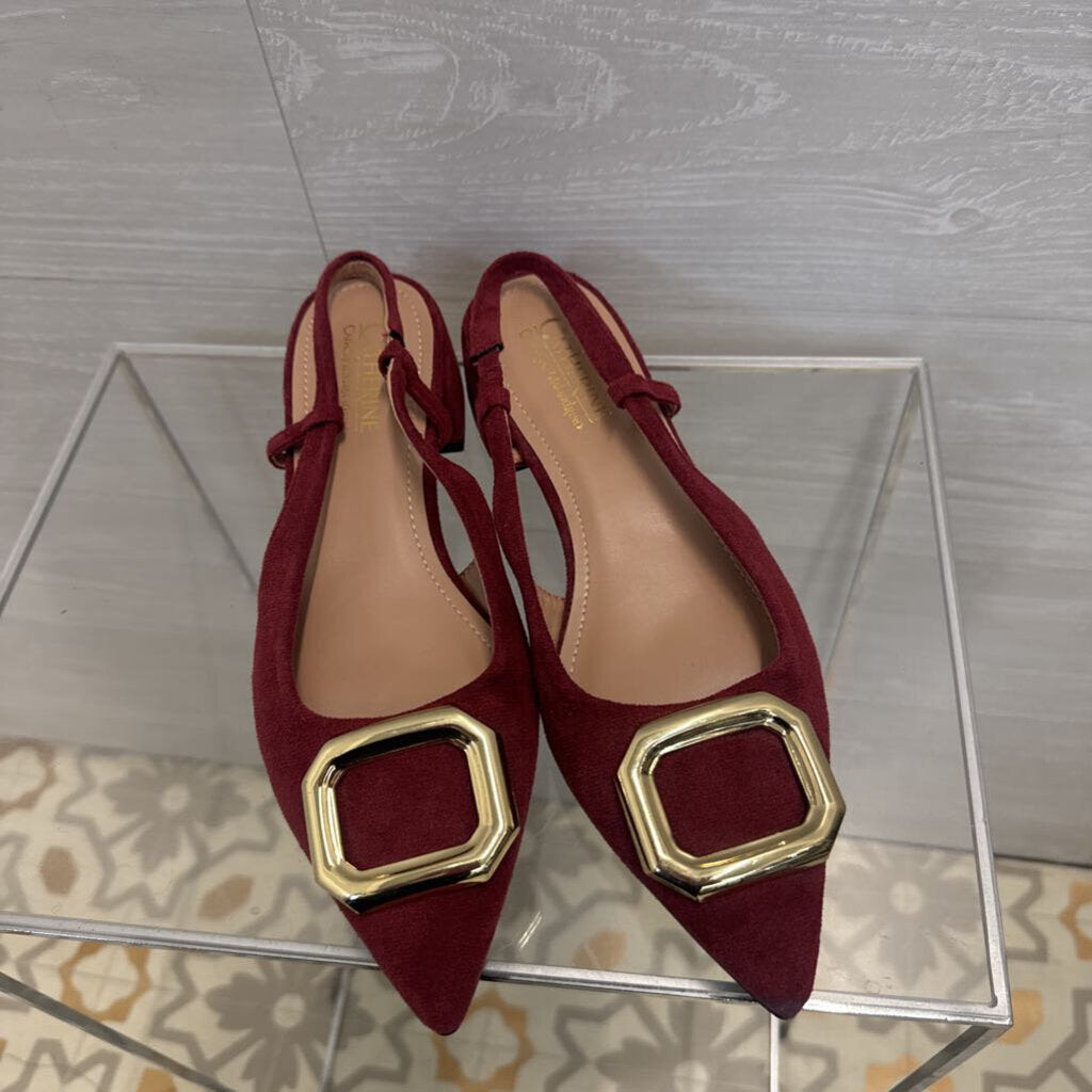 Catherine Burgundy Suede Point Toe Sling Back Shoes 9