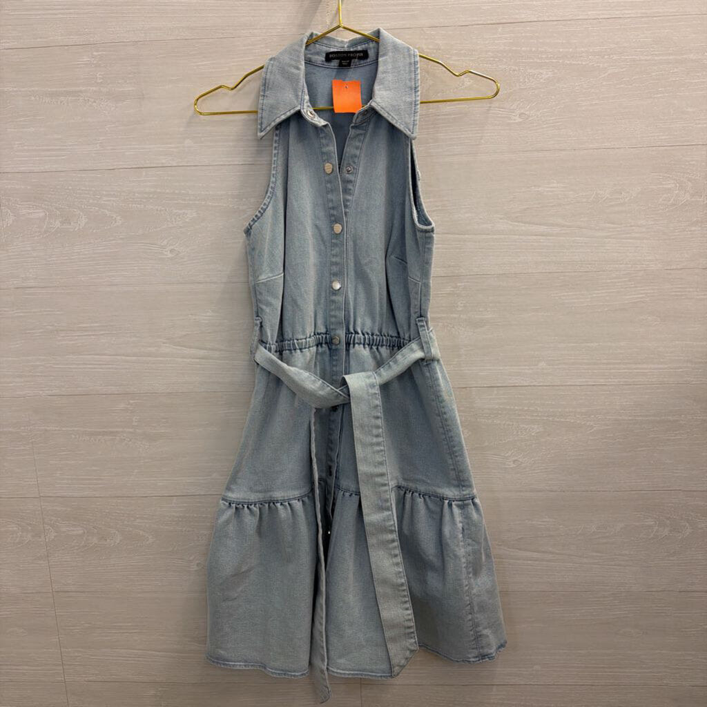 Boston Proper Light Wash Denim Sleeveless Snap Front Dress Extra Small
