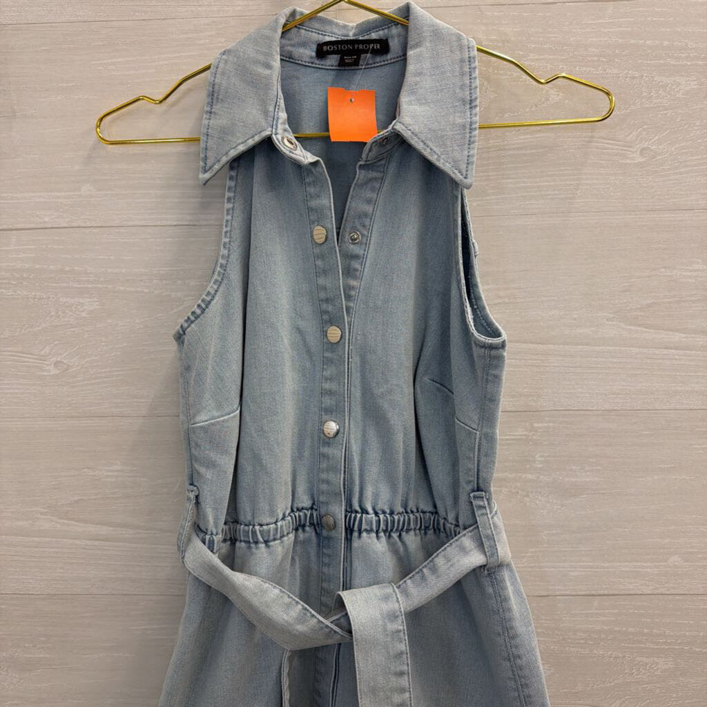 Boston Proper Light Wash Denim Sleeveless Snap Front Dress Extra Small