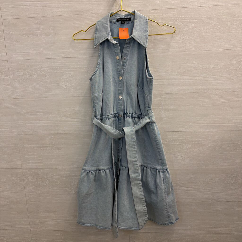 Boston Proper Light Wash Denim Sleeveless Snap Front Dress Extra Small