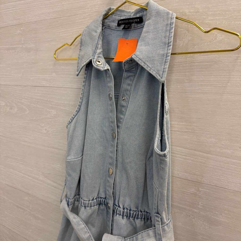 Boston Proper Light Wash Denim Sleeveless Snap Front Dress Extra Small