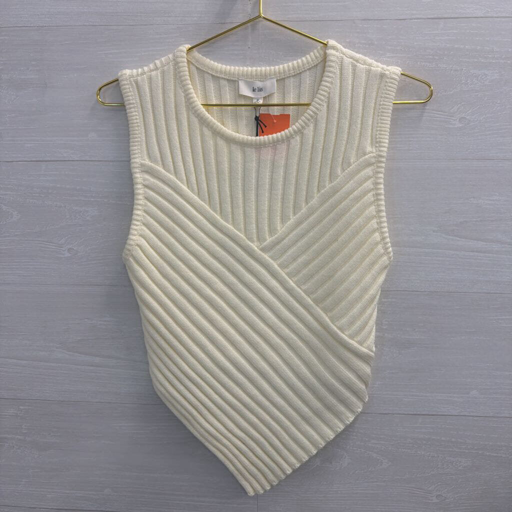 Le Lis Cream Knit Sleeveless Top Medium
