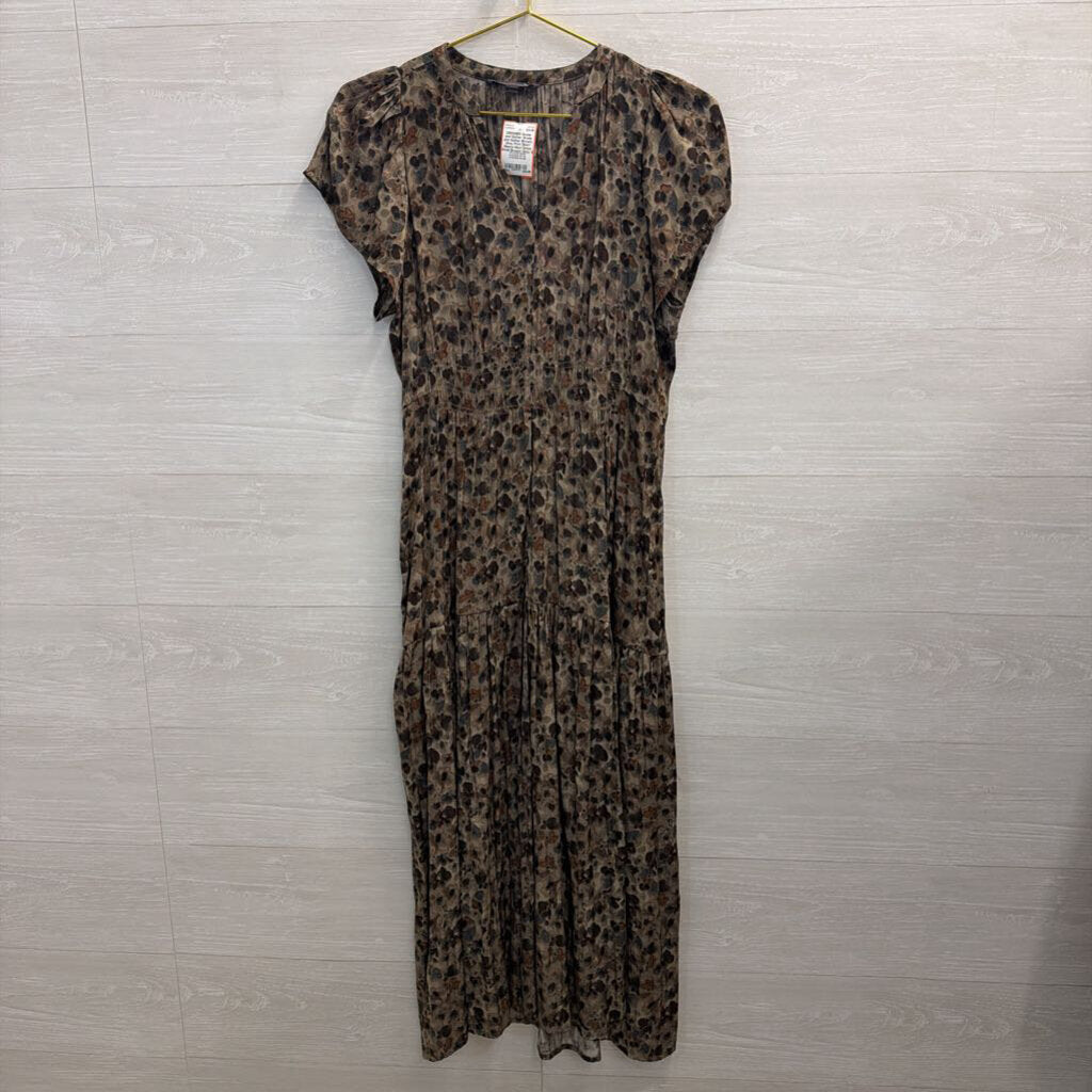 Grade and Gather Brown/ Grey Print Short Sleeve Maxi Dress Small
