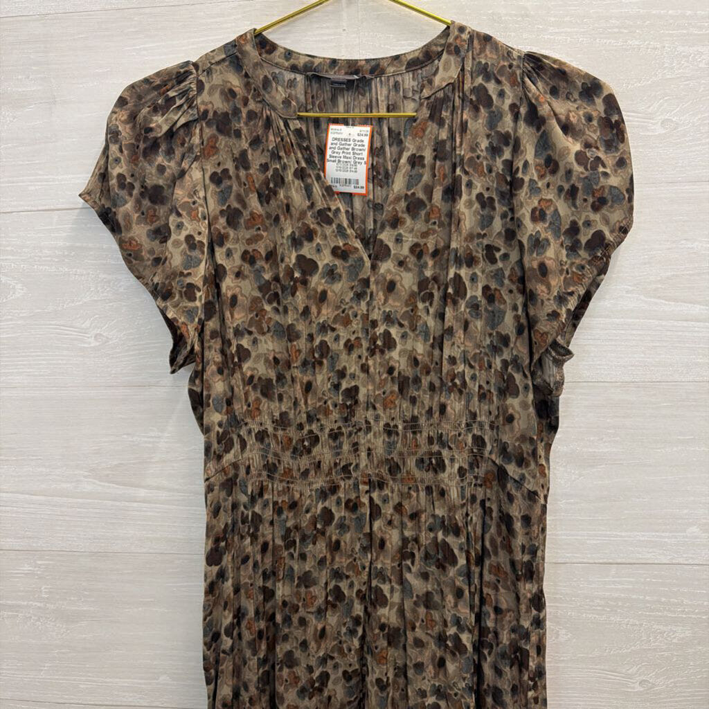 Grade and Gather Brown/ Grey Print Short Sleeve Maxi Dress Small