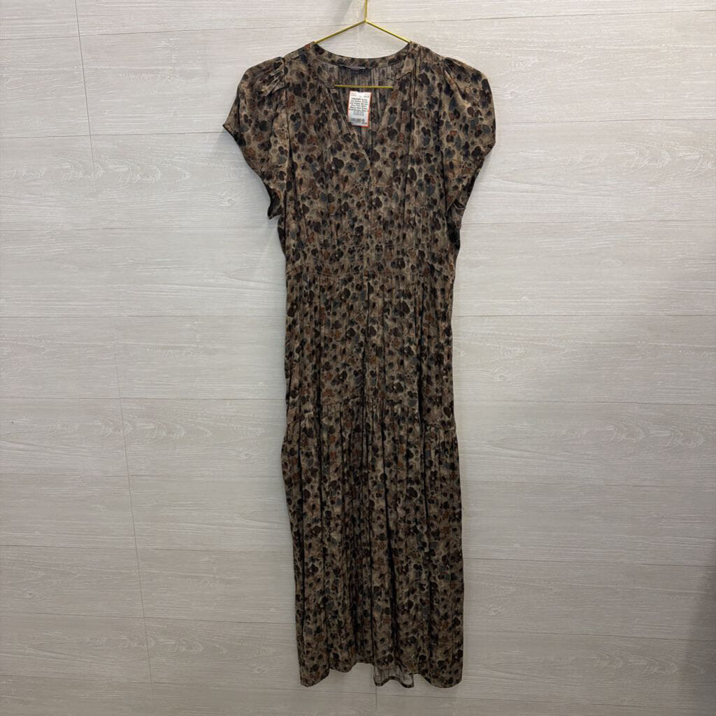 Grade and Gather Brown/ Grey Print Short Sleeve Maxi Dress Small