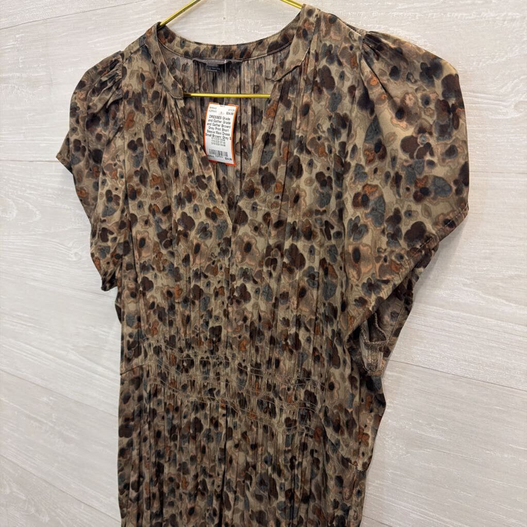 Grade and Gather Brown/ Grey Print Short Sleeve Maxi Dress Small