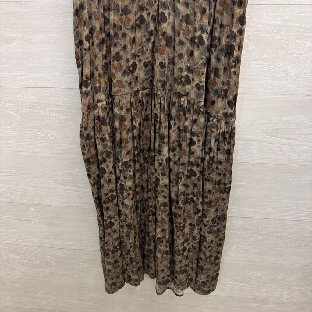 Grade and Gather Brown/ Grey Print Short Sleeve Maxi Dress Small