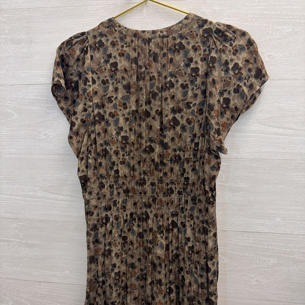 Grade and Gather Brown/ Grey Print Short Sleeve Maxi Dress Small