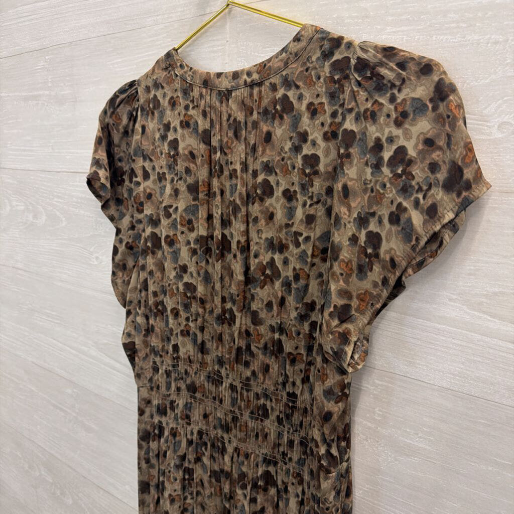 Grade and Gather Brown/ Grey Print Short Sleeve Maxi Dress Small