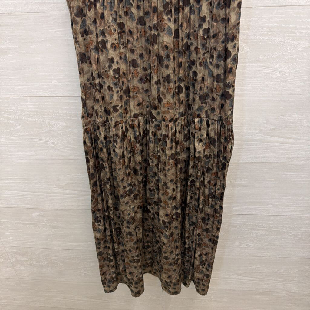 Grade and Gather Brown/ Grey Print Short Sleeve Maxi Dress Small