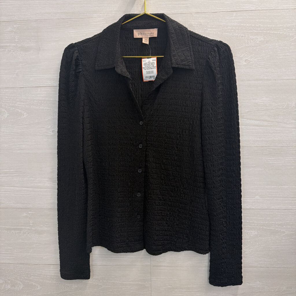 Philosophy Black Textured Long Sleeve Button Down Top Small