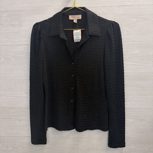 Philosophy Black Textured Long Sleeve Button Down Top Small