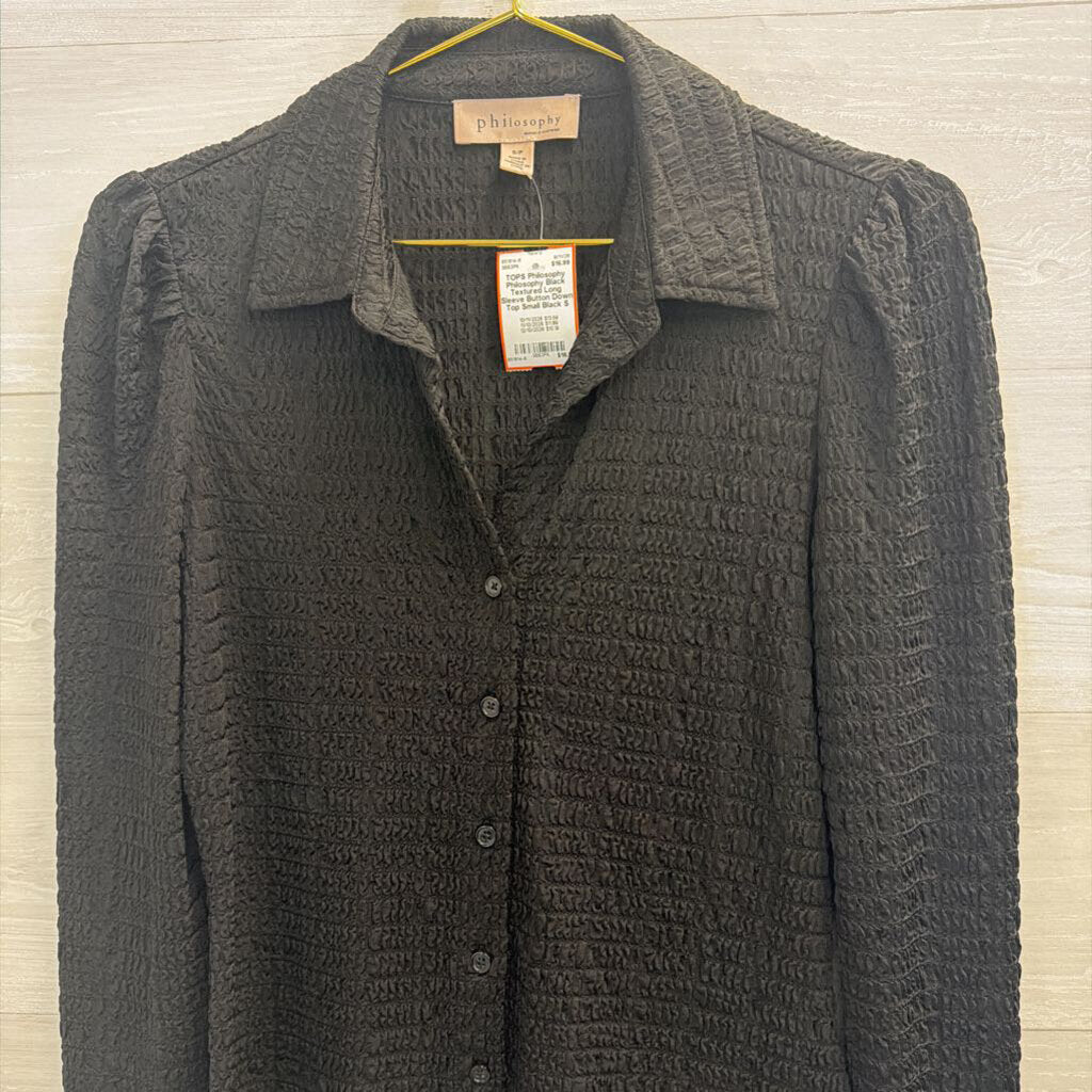 Philosophy Black Textured Long Sleeve Button Down Top Small