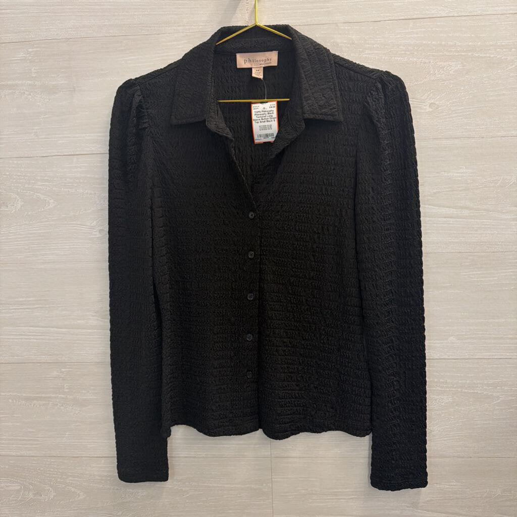 Philosophy Black Textured Long Sleeve Button Down Top Small