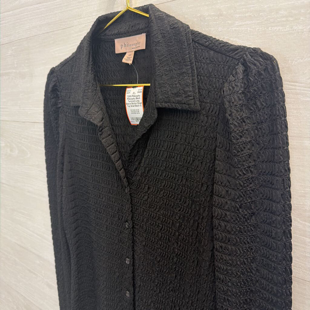 Philosophy Black Textured Long Sleeve Button Down Top Small
