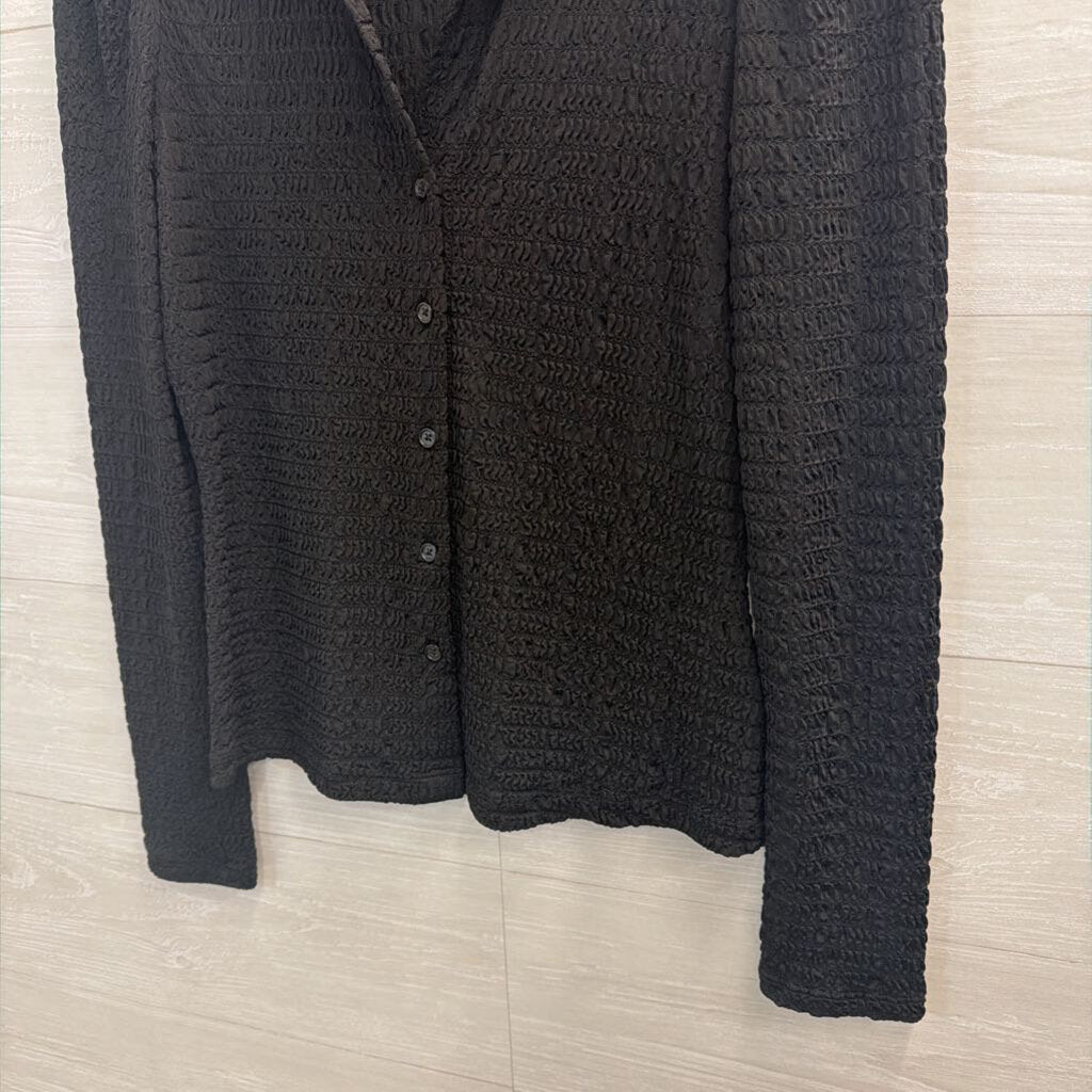 Philosophy Black Textured Long Sleeve Button Down Top Small