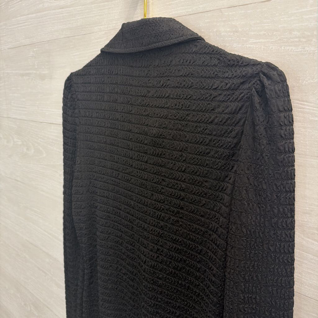 Philosophy Black Textured Long Sleeve Button Down Top Small