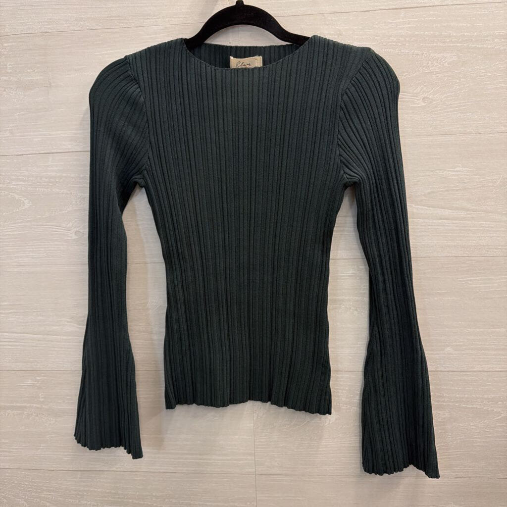 Elan Green Ribbed Long Sleeve Top Small