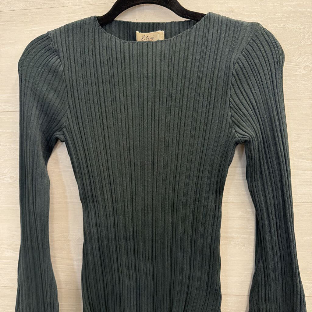 Elan Green Ribbed Long Sleeve Top Small