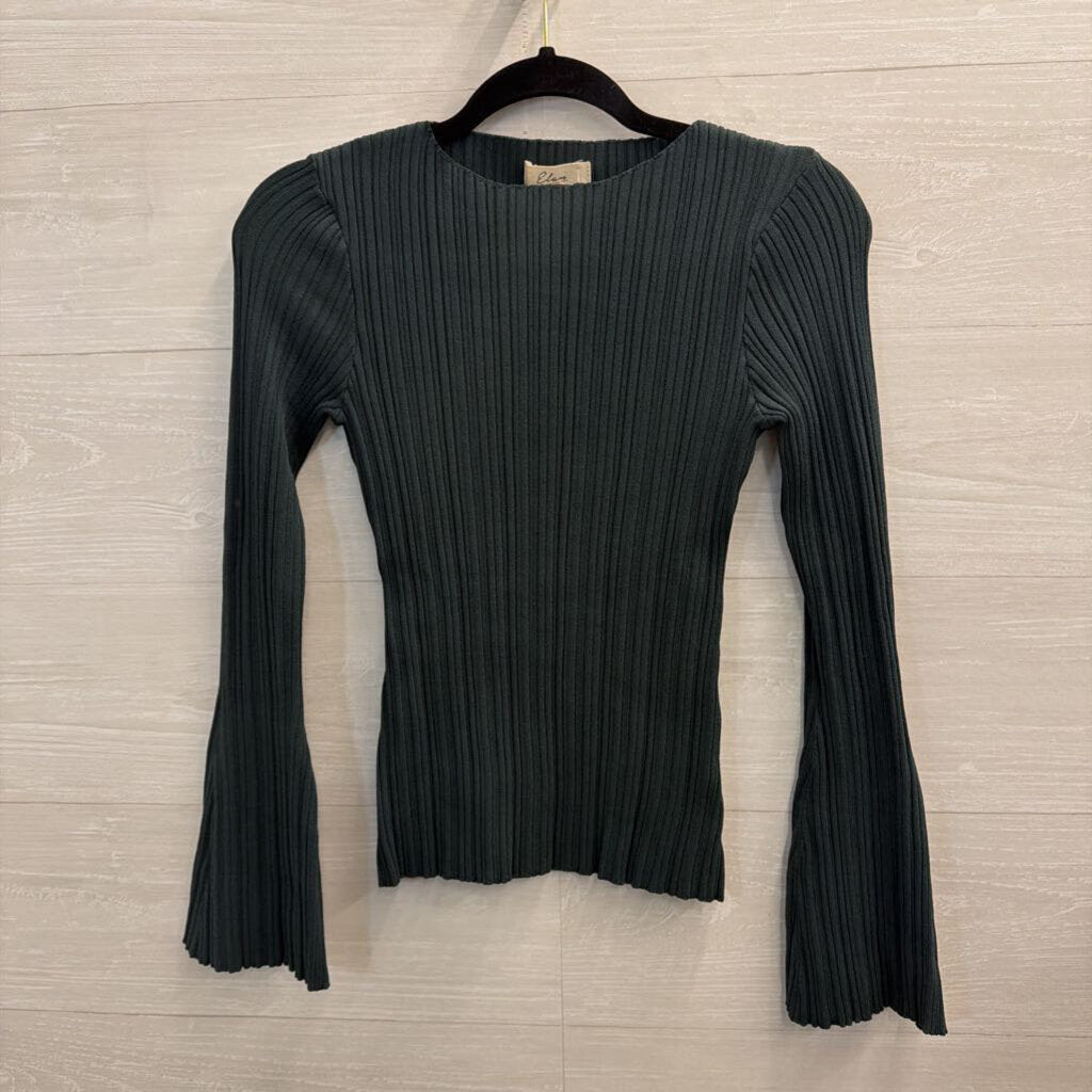 Elan Green Ribbed Long Sleeve Top Small