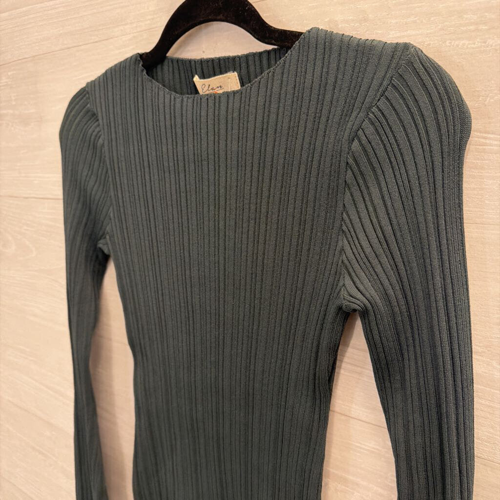 Elan Green Ribbed Long Sleeve Top Small