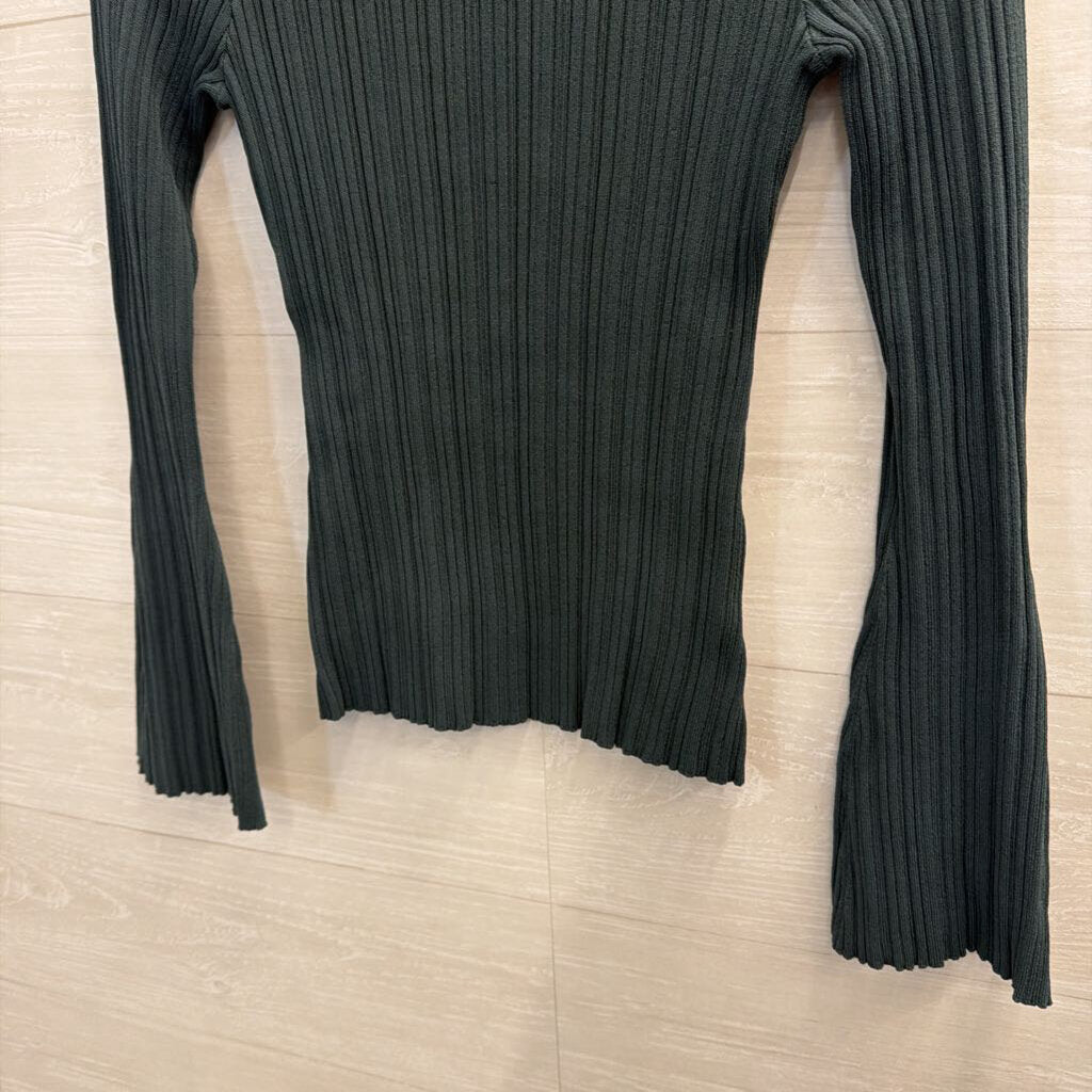 Elan Green Ribbed Long Sleeve Top Small