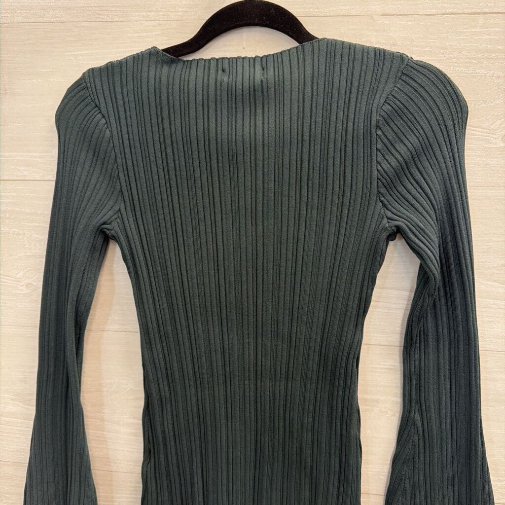 Elan Green Ribbed Long Sleeve Top Small